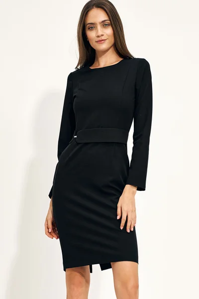 Černé půlkulaté šaty s rozparkem - Elegantní Nife