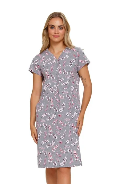 Dámská bavlněná noční košile Naďa - šedá s větvičkami dn-nightwear