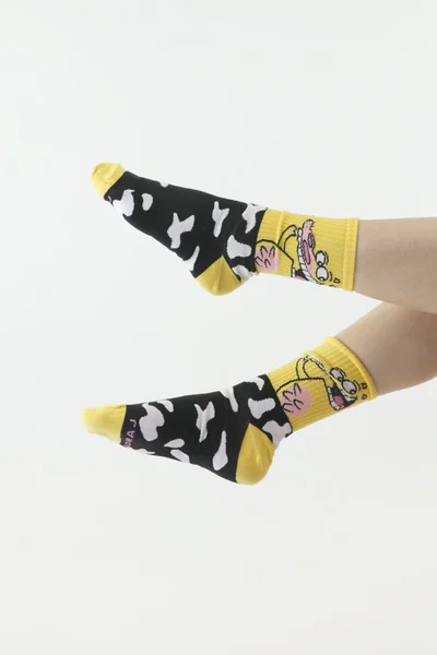 Veselé ponožky Cow and Chicken - Moraj Yellow